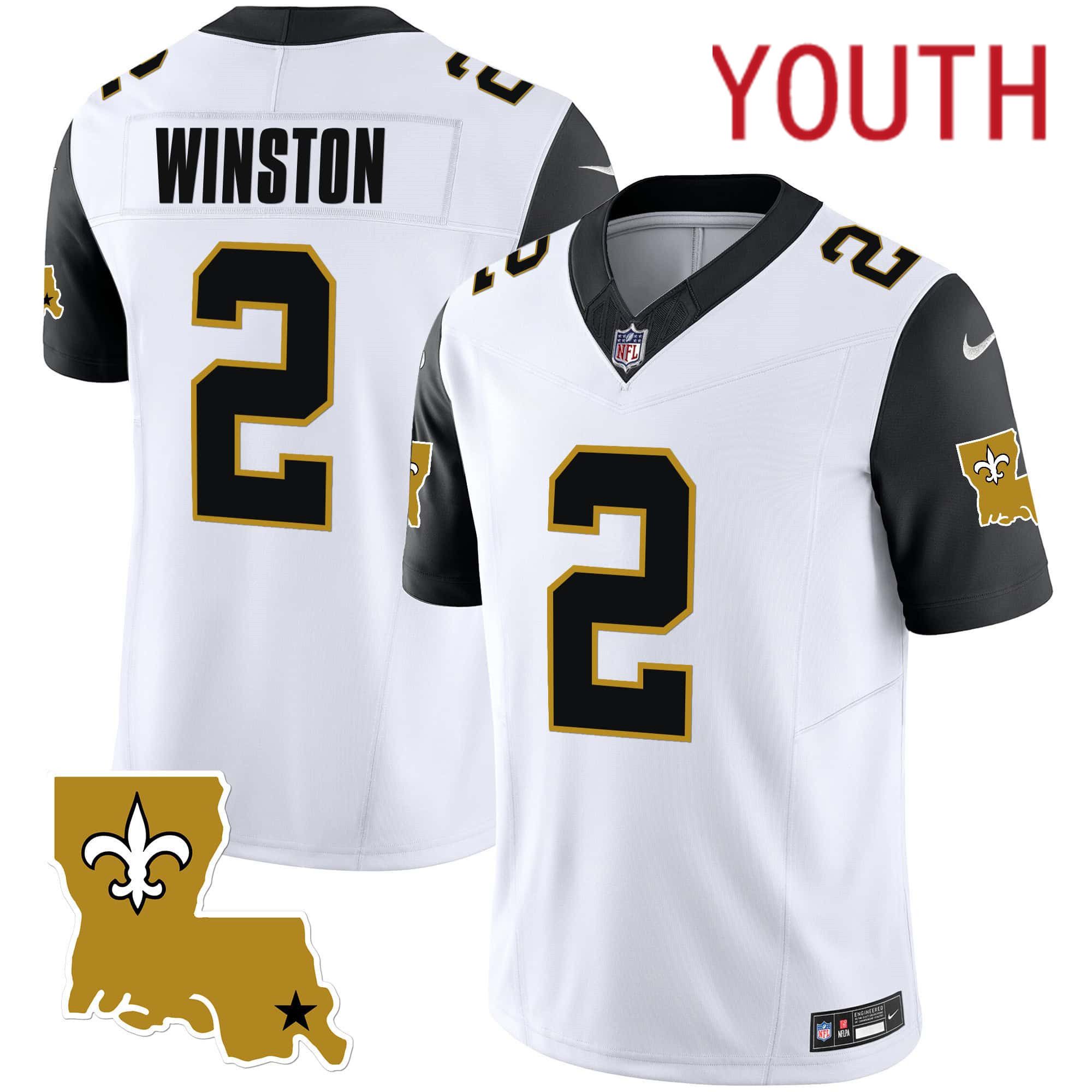 Youth New Orleans Saints #2 Winston White 2024 Nike 1987 Legacy Vapor Limited NFL Jersey style 2->youth nfl jersey->Youth Jersey